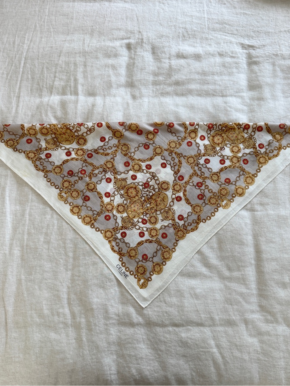Vintage Celine Chain Medallion Print Cotton Bandana Scarf Made in Japan - Picture 10 of 12